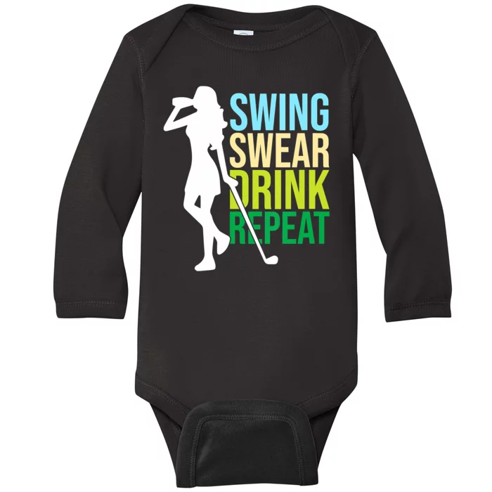 Swing Swear Drink Repeat Love Golf Baby Long Sleeve Bodysuit