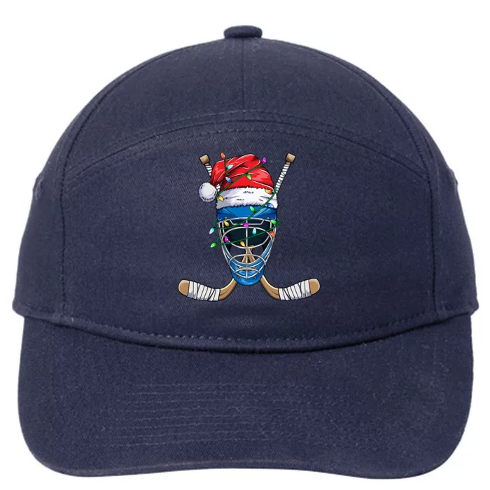 Santa Sports Design Christmas Hockey Player Gift 7-Panel Snapback Hat