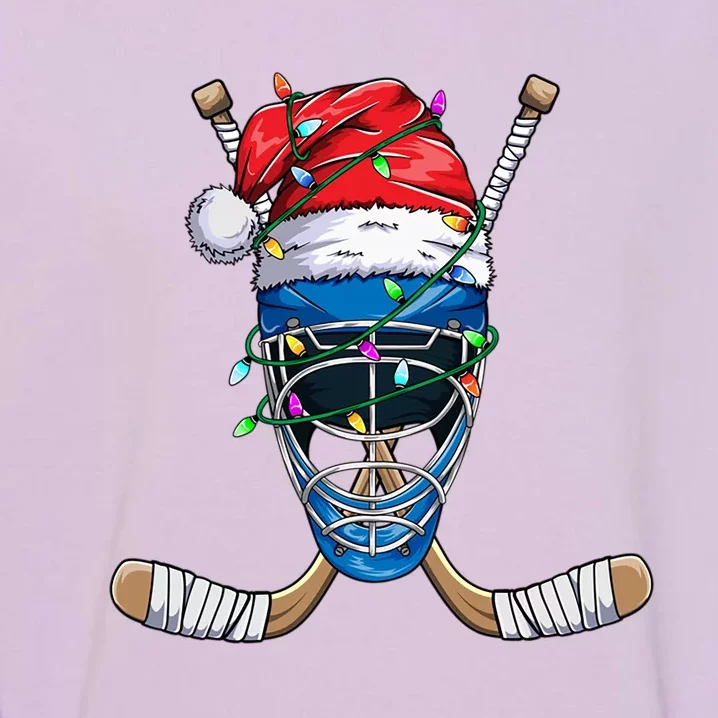 Santa Sports Design Christmas Hockey Player Gift Garment-Dyed Sweatshirt