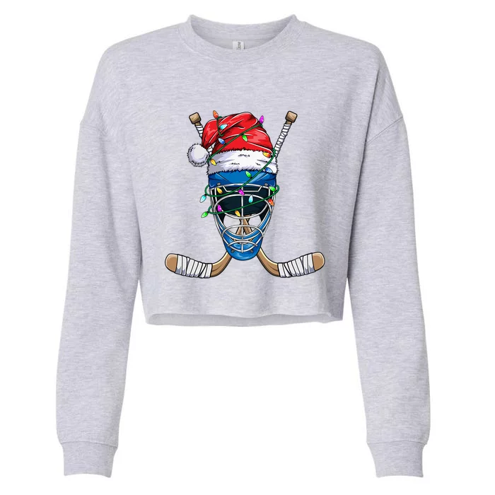 Santa Sports Design Christmas Hockey Player Gift Cropped Pullover Crew