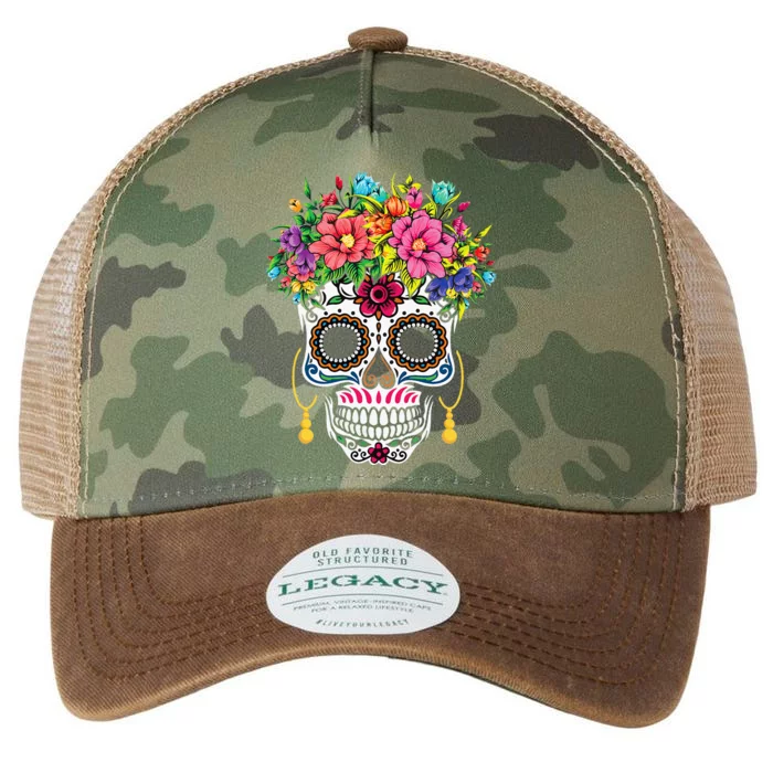 Sugar Skull Day Of The Dead Dia De Los Muertos Halloween Legacy Tie Dye Trucker Hat