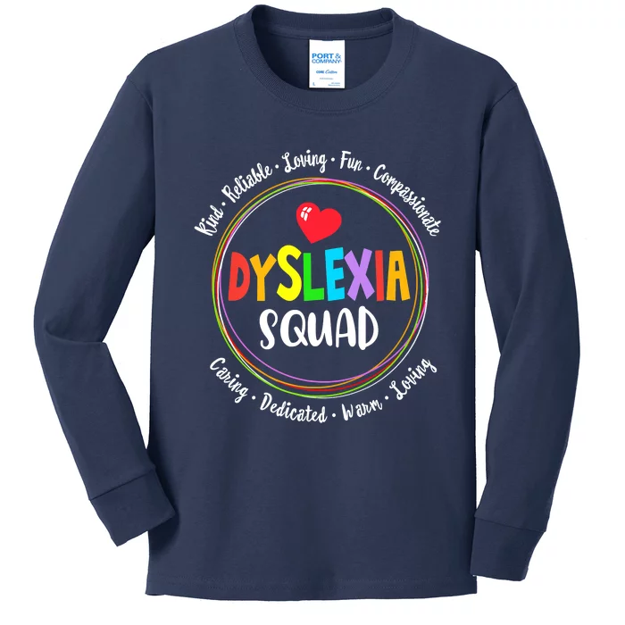 School Support Dyslexia Squad Awareness Month Teacher Kids Long Sleeve Shirt