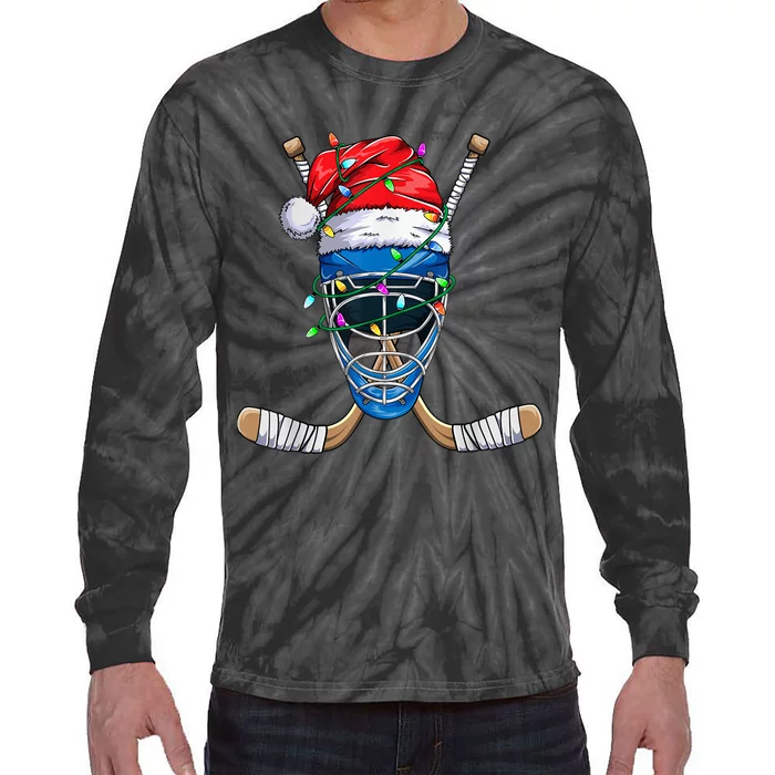 Santa Sports Design For  Boys Christmas Hockey Player Tie-Dye Long Sleeve Shirt