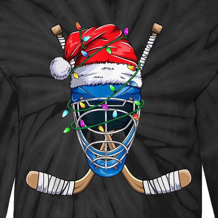 Santa Sports Design For  Boys Christmas Hockey Player Tie-Dye Long Sleeve Shirt