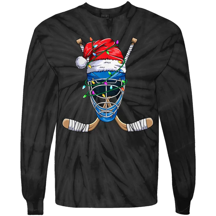 Santa Sports Design For  Boys Christmas Hockey Player Tie-Dye Long Sleeve Shirt