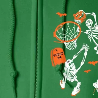 Spooky Skeleton Dunking Basketball Graveyard Halloween Full Zip Hoodie