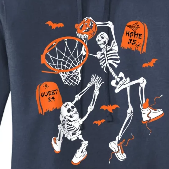 Spooky Skeleton Dunking Basketball Graveyard Halloween Women's Pullover Hoodie