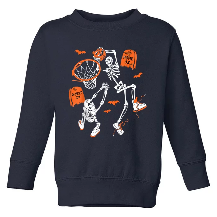 Spooky Skeleton Dunking Basketball Graveyard Halloween Toddler Sweatshirt