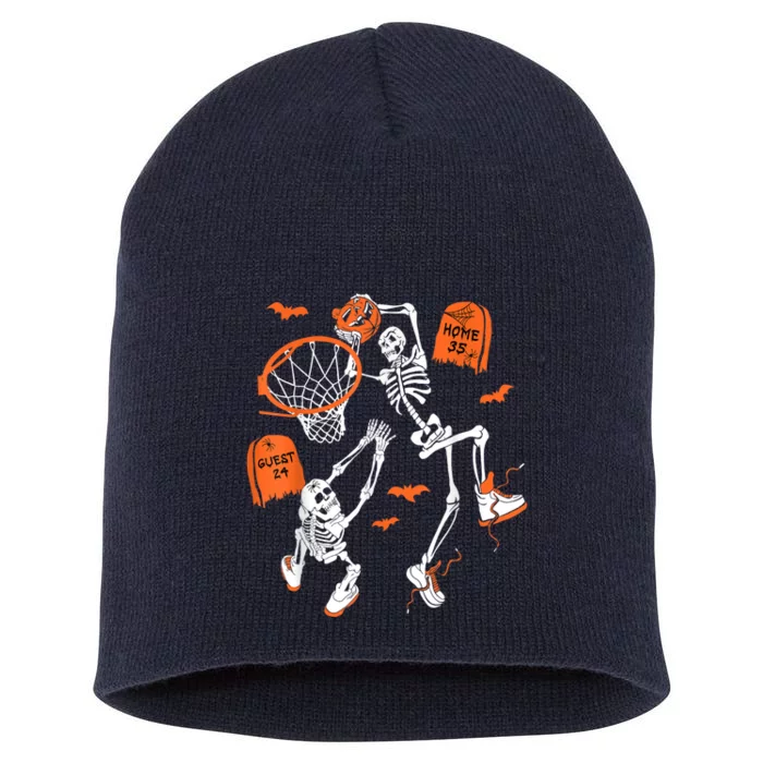 Spooky Skeleton Dunking Basketball Graveyard Halloween Short Acrylic Beanie