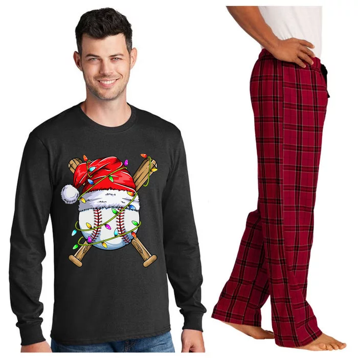 Santa Sports Design For Christmas Baseball Player Long Sleeve Pajama Set