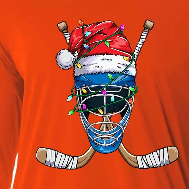 Santa Sports Design Christmas Hockey Player Gift Cooling Performance Long Sleeve Crew