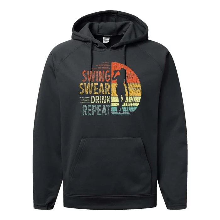 Swing Swear Drink Repeat Love Golf Golfer Women Girl Performance Fleece Hoodie