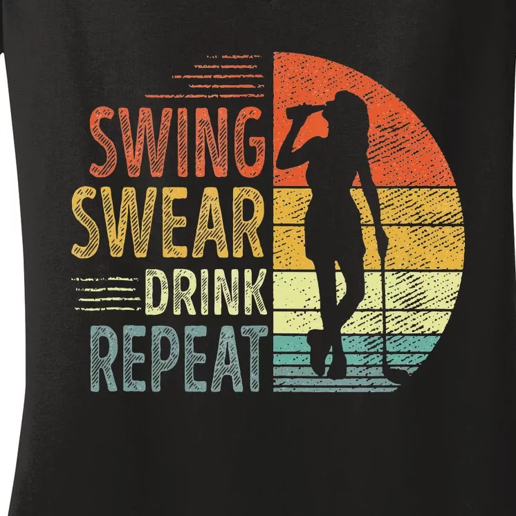 Swing Swear Drink Repeat Love Golf Golfer Women Girl Women's V-Neck T-Shirt