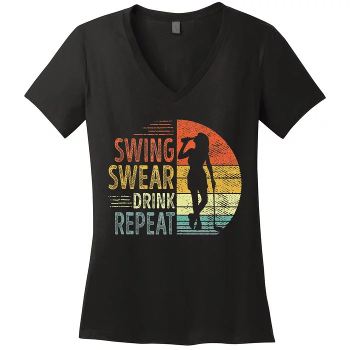 Swing Swear Drink Repeat Love Golf Golfer Women Girl Women's V-Neck T-Shirt