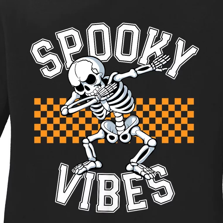 Spooky Squad Dabbing Skeleton Monster Halloween Ladies Long Sleeve Shirt