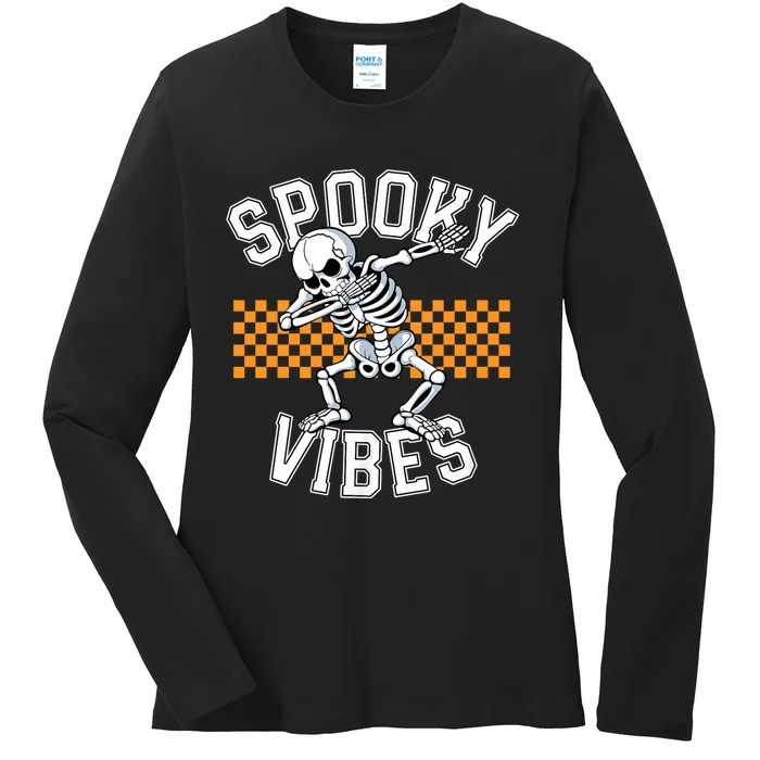 Spooky Squad Dabbing Skeleton Monster Halloween Ladies Long Sleeve Shirt