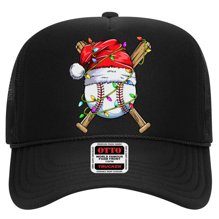 Santa Sports Design For Boy Christmas Baseball Player High Crown Mesh Trucker Hat