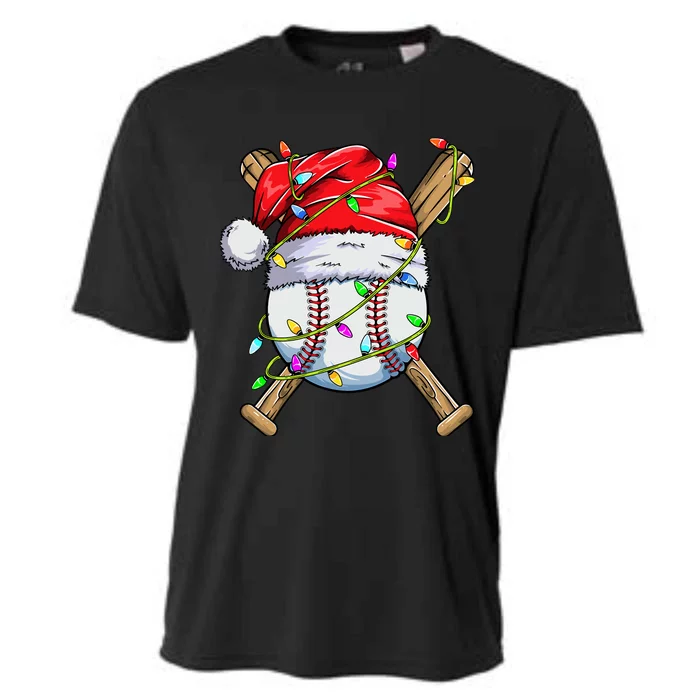 Santa Sports Design For Boy Christmas Baseball Player Cooling Performance Crew T-Shirt