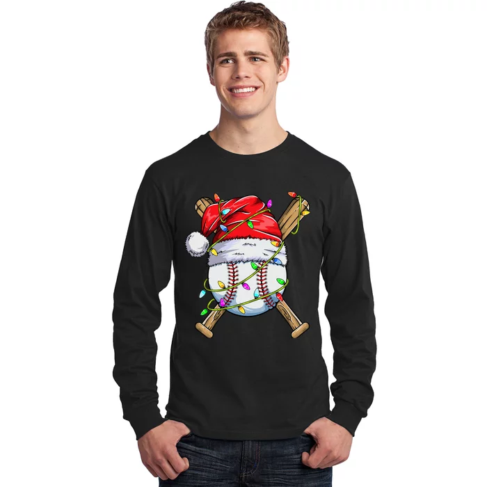 Santa Sports Design For Boy Christmas Baseball Player Long Sleeve Shirt