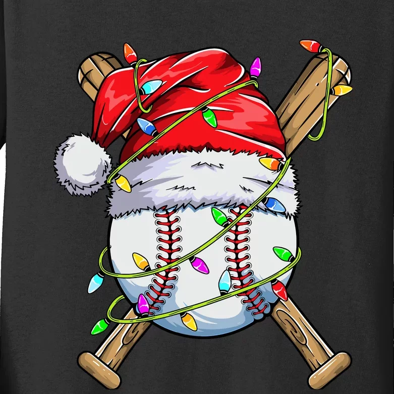 Santa Sports Design For Boy Christmas Baseball Player Kids Long Sleeve Shirt