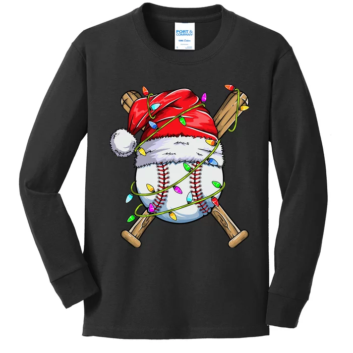 Santa Sports Design For Boy Christmas Baseball Player Kids Long Sleeve Shirt