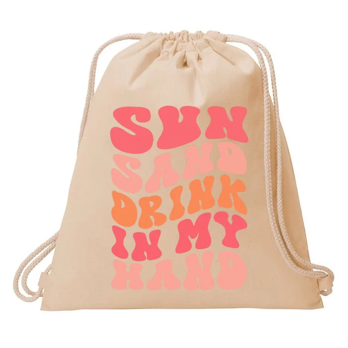 Sun Sand Drink In My Hand Ring On My Hand Bachelorette Party Drawstring Bag