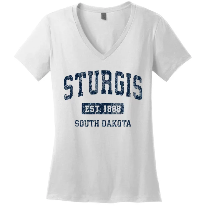 Sturgis South Dakota Sd Vintage Athletic Sports Design Women's V-Neck T-Shirt