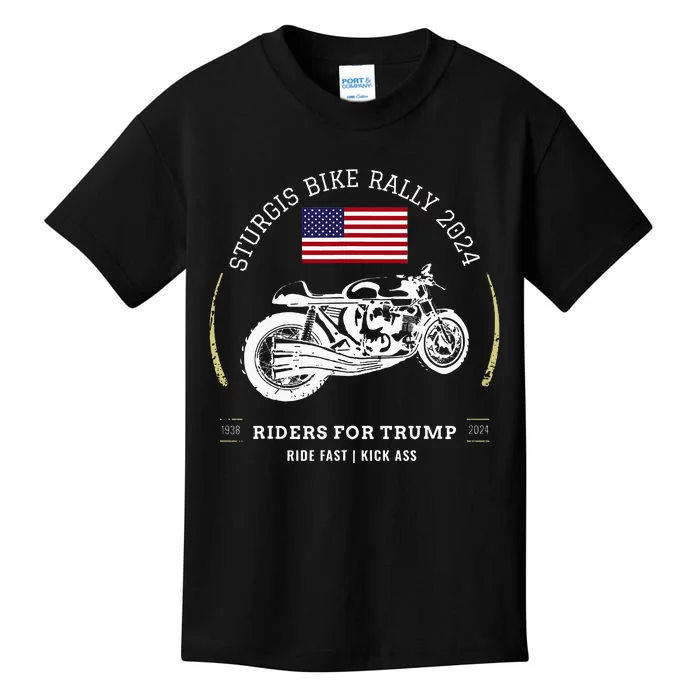 Sturgis South Dakota Bike Rally 2024 Trump Motorcycle Trike Kids T-Shirt