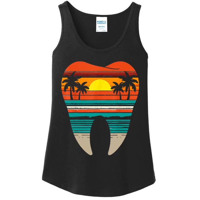 Summer Sunset Dental Retro Beach Vibes Dentist Ladies Essential Tank