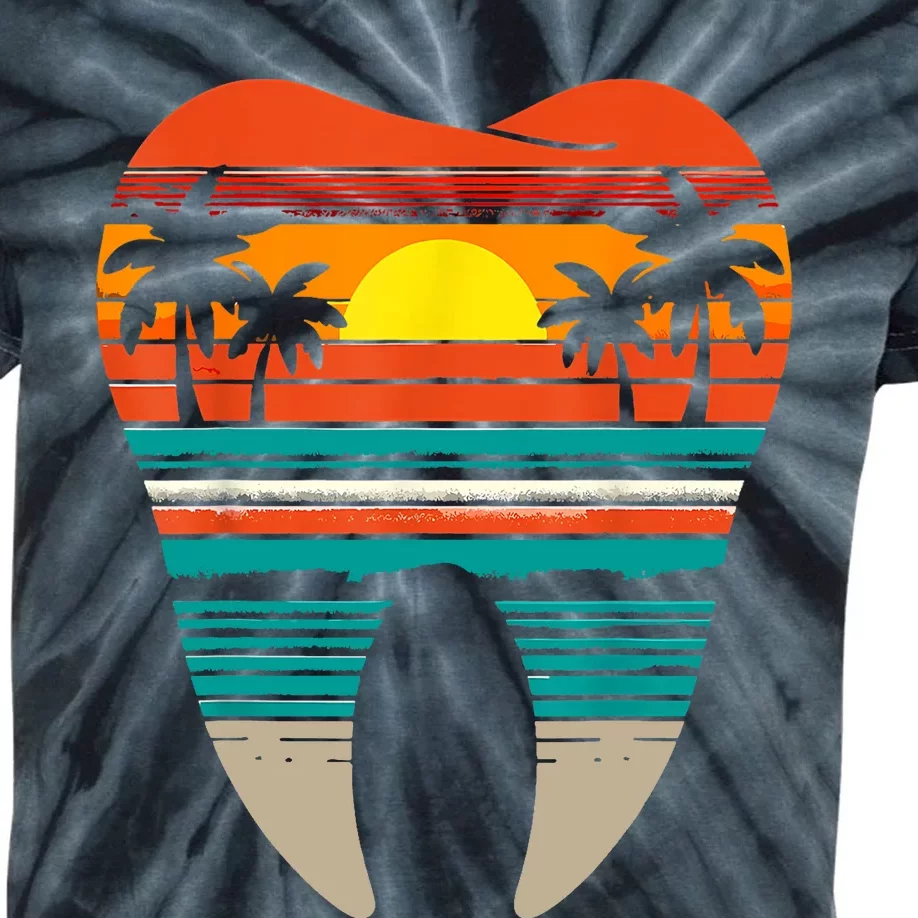 Summer Sunset Dental Retro Beach Vibes Dentist Kids Tie-Dye T-Shirt