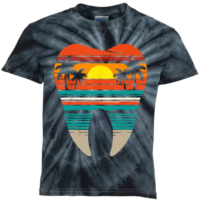 Summer Sunset Dental Retro Beach Vibes Dentist Kids Tie-Dye T-Shirt