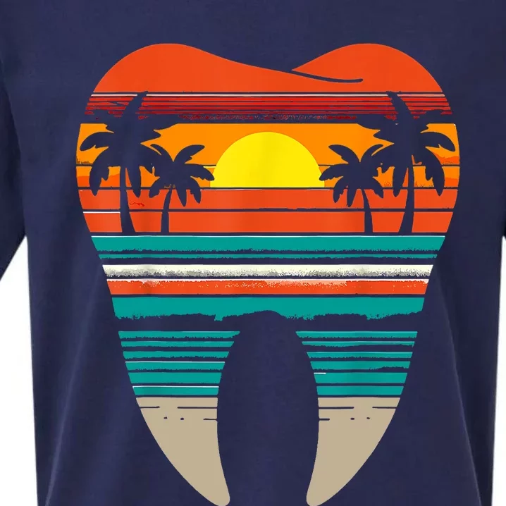 Summer Sunset Dental Retro Beach Vibes Dentist Sueded Cloud Jersey T-Shirt