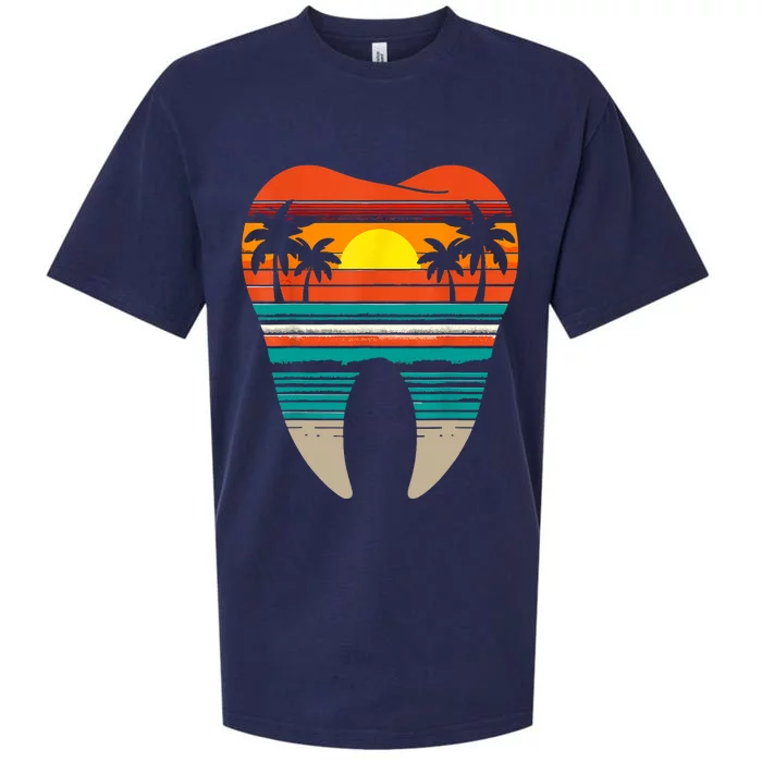 Summer Sunset Dental Retro Beach Vibes Dentist Sueded Cloud Jersey T-Shirt