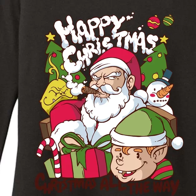 Santa Smoking Design Christmas All The Way Funny Womens CVC Long Sleeve Shirt