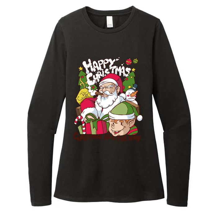 Santa Smoking Design Christmas All The Way Funny Womens CVC Long Sleeve Shirt