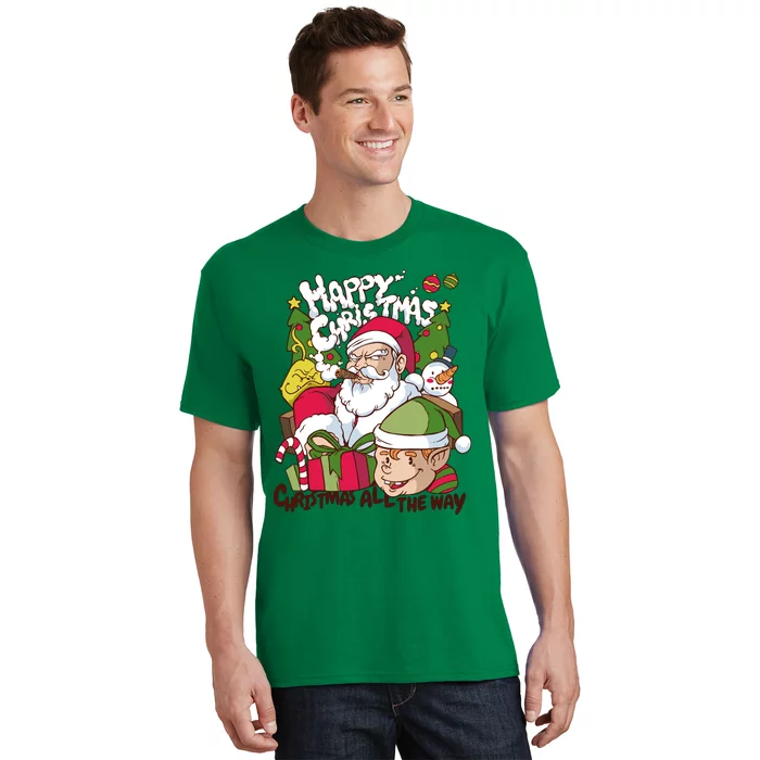 Santa Smoking Design Christmas All The Way Funny T-Shirt