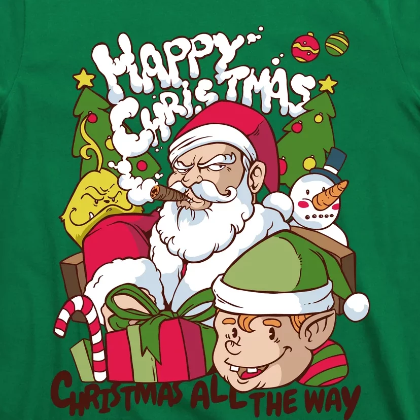 Santa Smoking Design Christmas All The Way Funny T-Shirt