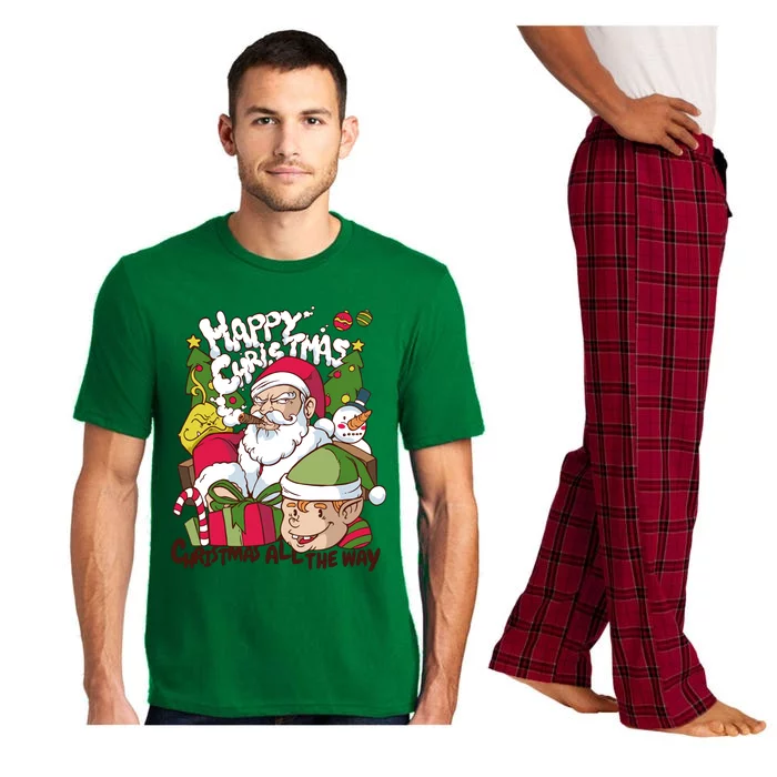 Santa Smoking Design Christmas All The Way Funny Pajama Set