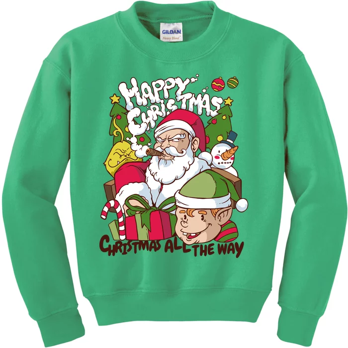 Santa Smoking Design Christmas All The Way Funny Kids Sweatshirt