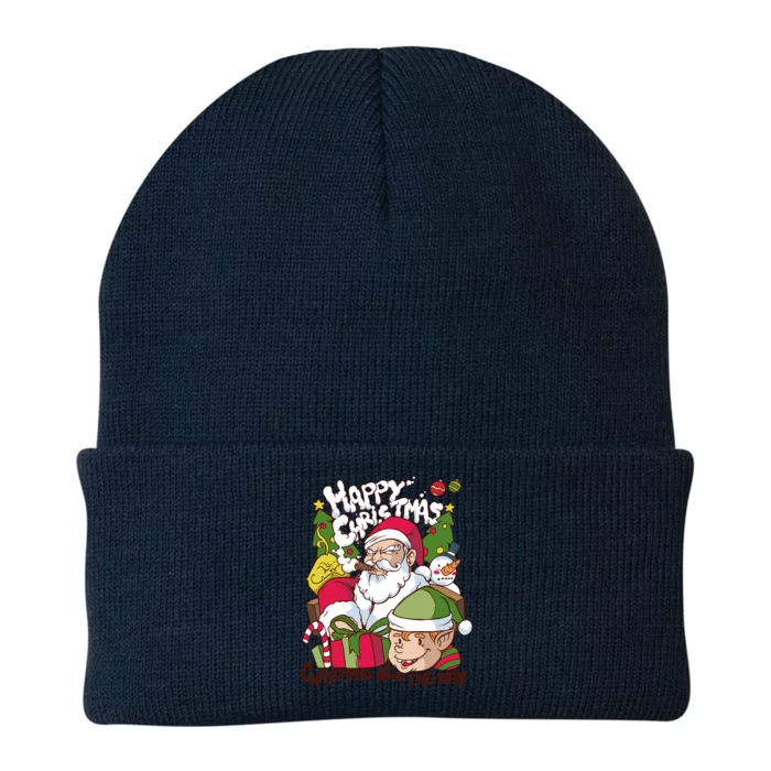 Santa Smoking Design Christmas All The Way Funny Knit Cap Winter Beanie