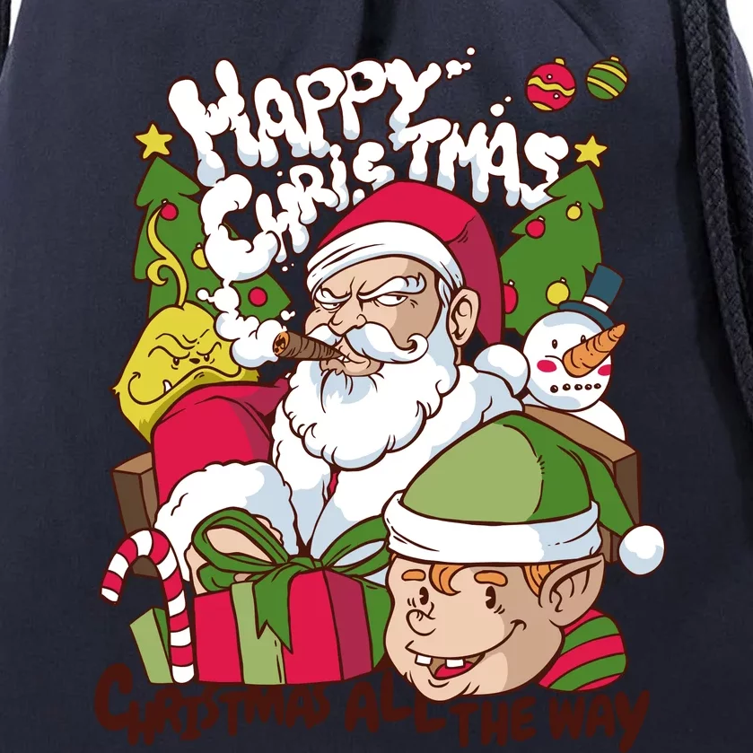 Santa Smoking Design Christmas All The Way Funny Drawstring Bag