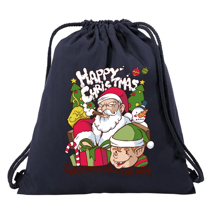 Santa Smoking Design Christmas All The Way Funny Drawstring Bag