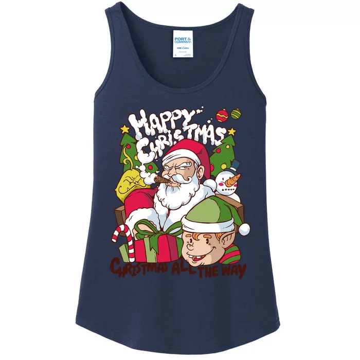 Santa Smoking Design Christmas All The Way Funny Ladies Essential Tank