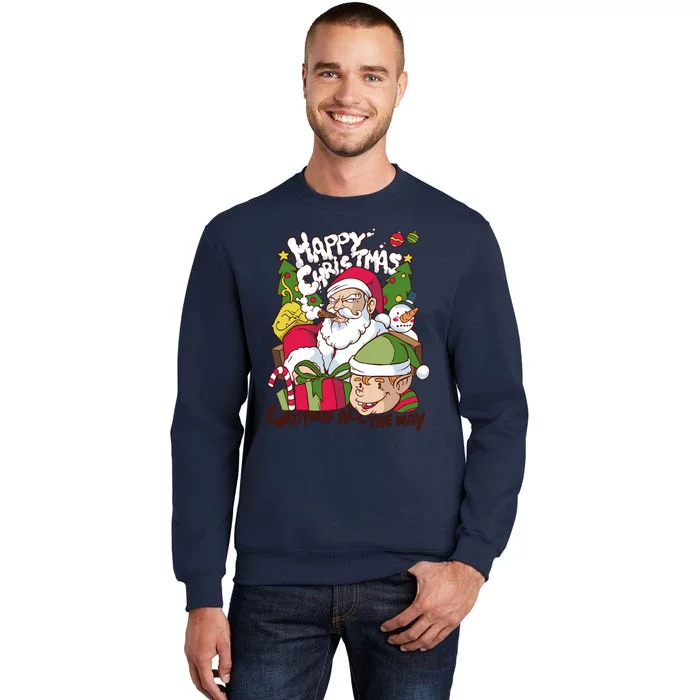 Santa Smoking Design Christmas All The Way Funny Tall Sweatshirt