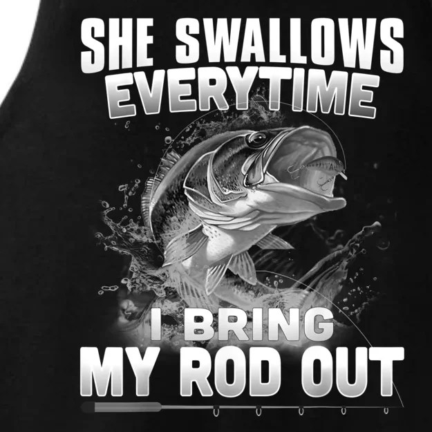 She Swallows Everytime I Bring My Rod Out Funny Fishing Ladies Tri-Blend Wicking Tank