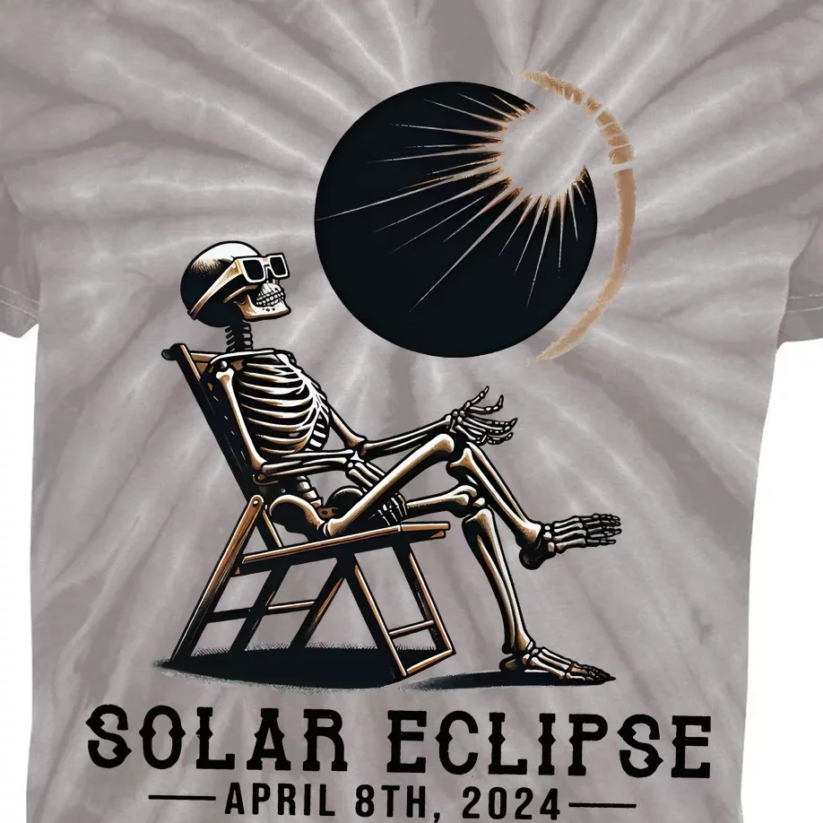 Skeleton Solar Eclipse April 8th 2024 America Kids Tie-Dye T-Shirt