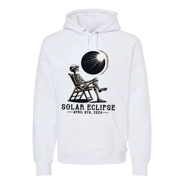 Skeleton Solar Eclipse April 8th 2024 America Premium Hoodie