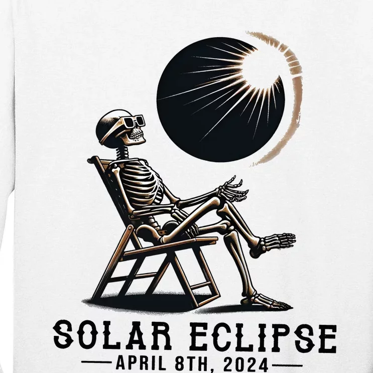 Skeleton Solar Eclipse April 8th 2024 America Tall Long Sleeve T-Shirt