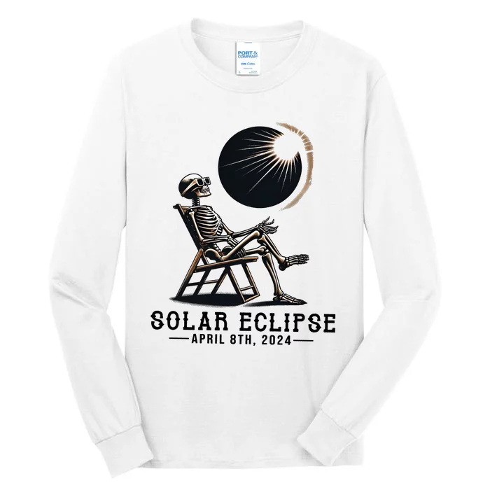 Skeleton Solar Eclipse April 8th 2024 America Tall Long Sleeve T-Shirt