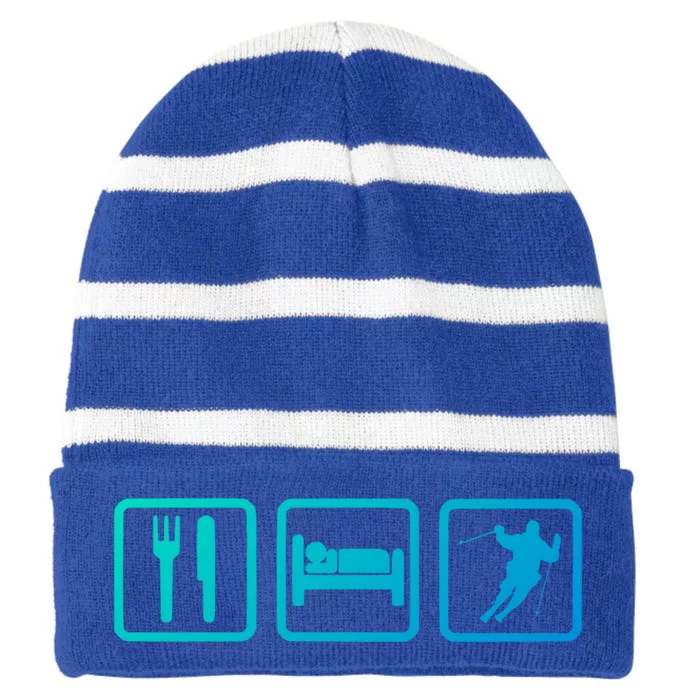 Ski Slopes Eat Sleep Skiing Downhill Ski Funny Gift Striped Beanie with Solid Band